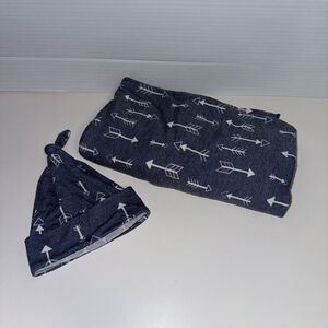 Baby Wonder Nation Hat & Swaddle Set One Size Gray Blue Arrow Print Boy Unisex
